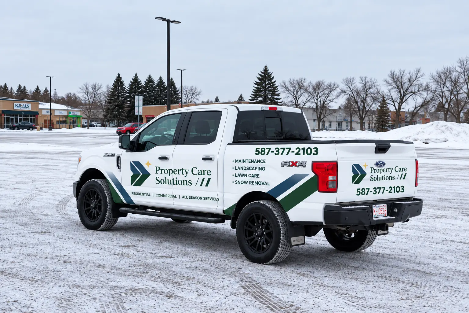 Property Care Solutions service truck for landscaping, lawn care, maintenance and snow removal services
