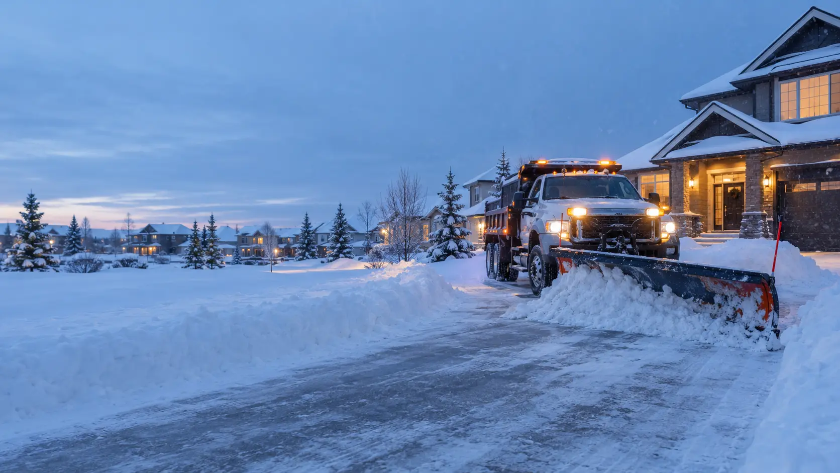 Snow removal crew clearing a driveway in Fort Saskatchewan